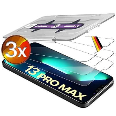 Abbildung von UTECTION 3X Schutzglas Folie für iPhone 13 Pro Max Kinderleichte Anbringung Hochwertiger Displayschutz 9H aus Glas Perfekte Schutzfolie Vorne Hüllen &amp; Cases 3 Stück