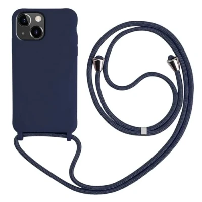 Abbildung von HFYiup Mevis Liquid Silikon Handykette Hülle für iPhone 14 Max,Verstellbarer Halskette Handyhülle Navy blau