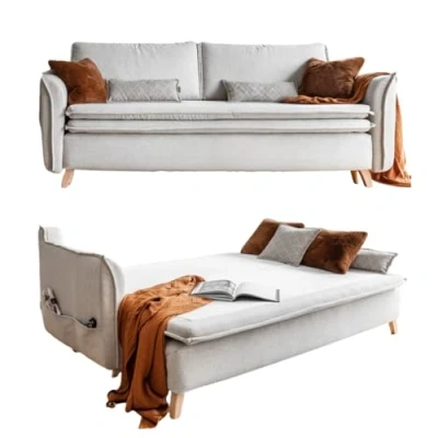 Abbildung von Schlafsofa mit Bettkasten, Dauerschläfer Big Sofa Schlaffunktion und Matratze, Sofabett, Schlafcouch Ausziehbar Beige