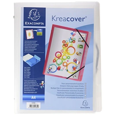 Abbildung von Exacompta 55380E Premium Ordnungsmappe Kreacover. Aus stabilem Kunststoff DIN A4 8 Fächer mit 2 Gummizügen und 3 Klappen Register Mappe Eckanner 1 Stück Zufallsfarbe