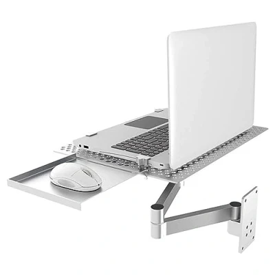 Abbildung von Monitor und Laptophalterung, Wandhalterung Laptophalterung Ultra Long Arm Stand, mit Maustablett belüftete Kühlplattform Laptoptablett, Full Motion Articulating Notebook Tray, Gewichtskapazität 5KG /
