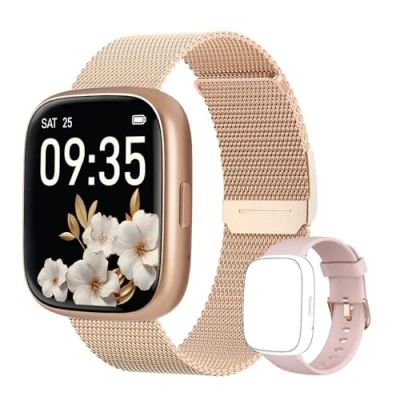 Abbildung von TOOBUR Smartwatch Damen ohne App und Handy mit schrittzähler, 1.83&quot; Fitness Tracker Herzfrequenzüberwachung, IP68 Wasserdicht, Fitnessuhr Schlaftracker, Metallband iOS Android kompatibel