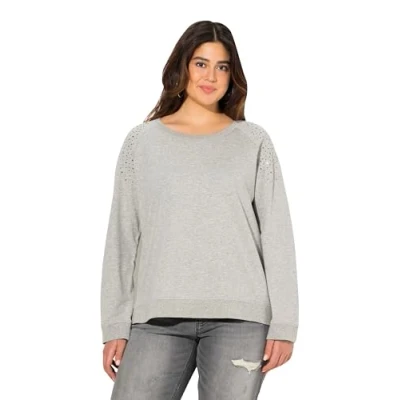 Abbildung von Ulla Popken Metallic Studded Sweatshirt, Damen, Größe: 58/60, Light gray melange
