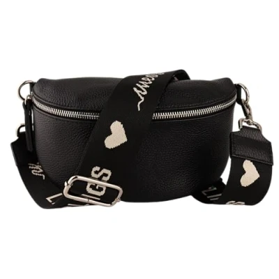 Abbildung von MIRROSI® Bauchtasche Damen, Echtleder, Made in Italy, Umhängetasche, Brusttasche, Crossbody Bag (1 Tasche &amp; 2 Gurte) (Schwarz (Liebling Schwarz), Mittelgroße (25x16x7cm))