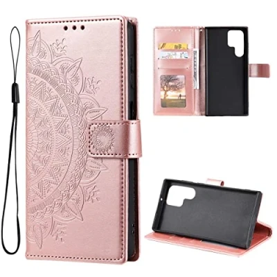 Abbildung von CoverKingz Mandala Klapphülle für Samsung Galaxy S22 Ultra Handy Tasche mit Kartenfach Cover Handyhülle Book Case klappbar Rosegold