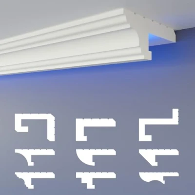 Abbildung von HEXIMO LED Schattenfugenprofil Stuckleisten, indirekte Beleuchtung XPS Styropor Trockenbau Deckenleisten für Wand Deckenverkleidung (10,2 Meter HLED 16)