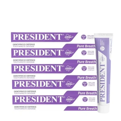Abbildung von President Set mit 5 Zahnbürsten gegen Plaque, antibakteriell, Mundgeruch, zur Bekämpfung von Mundgeruch und Aufrechterhaltung nach Schockbehandlungen Chlorhexidin, RDA 30, x 75 ml