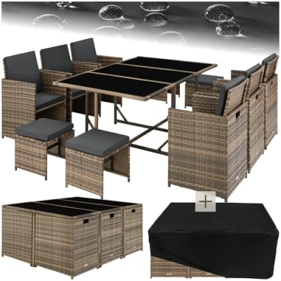 Abbildung von tectake Sitzgruppe Rattan Sitzgruppe, (Set, 12 tlg), Tisch und Stuhl Set