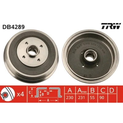 Abbildung von TRW DB4289 Bremstrommel VOLKSWAGEN: Caddy 2 Kastenwagen, Kombi
