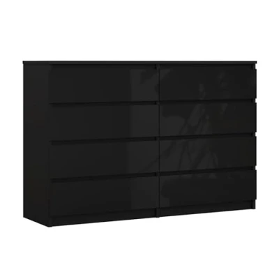 Abbildung von 3E 3xE living.com Kommode mit 8 Schubladen 138 cm, Farbe: Schwarz Matt/Schwarz Glanz, H: 102 B: T: 39 cm