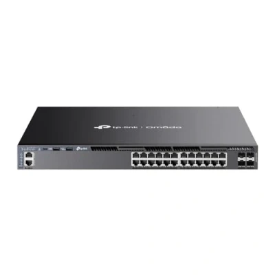 Abbildung von TP Link Omada SG6428XHP 24 Port Gigabit stapelbarer L3 Managed PoE+ Switch mit 4 10G Steckplätzen