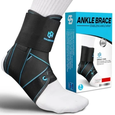 Abbildung von Healrecux Sprunggelenkbandage Knöchelbandage für Damen und Herren, Einstellbares bandage fußgelenk, Knöchelstabilisator Fußbandage Plantarfasziitis, Laufen Fussball, Sport Schützen L