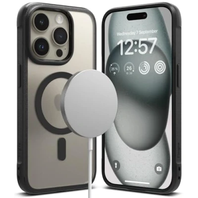 Abbildung von Ringke Fusion Bold Magnetic Case Kompatibel mit iPhone 15 Pro Hülle MagSafe, Frostklare Rückseite Anti Vergilbung TPU Rahmen Magnetische Handyhülle Matte Black