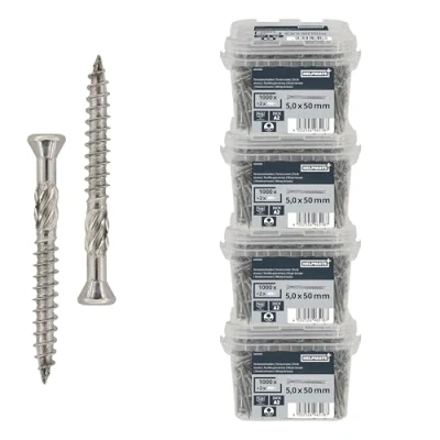 Abbildung von HELPMATE Terrassenschrauben 5x50 Edelstahl A2 Rostfrei 4000 Stück Dielenschrauben + T25 Bits Terrassendielen Schrauben für Außenbereich (Terrassenbau, Gartenhäuser, Bauholzkonstruktionen etc.)