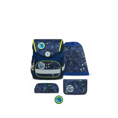 Abbildung von Belmil Compact mit Patches Schulranzen Set 5 teilig T rex Brustgurt, Magnetverschluss, Patch 1 Stück Schulrucksack