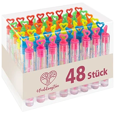 Abbildung von WeddingTree Seifenblasenstab 48 teiliges Seifenblasen Set für Hochzeit in RAINBOW Farbe