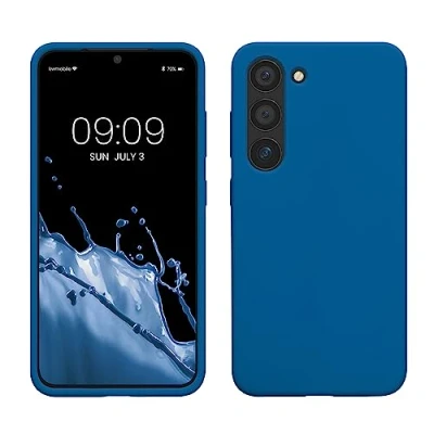Abbildung von kwmobile Hülle kompatibel mit Samsung Galaxy S23 dünnes Silikon Handy Case stoßfeste Handyhülle weiche Oberfläche Kabelloses Laden Blue Reef
