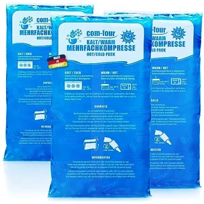 Abbildung von com four® 3x Mehrfach Kompresse 37,5 x 20 cm für Warm und Kaltkompressen, Kühlpads Kühlpack mikrowellengeeignet Made in Germany (03 Stück sehr groß)