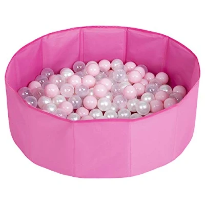 Abbildung von SELONIS Faltbare Bällebad Mit 300 Bälle Für Kinder Haustiere Spielbad, Rosa:Puderrosa/Perle/Transparent