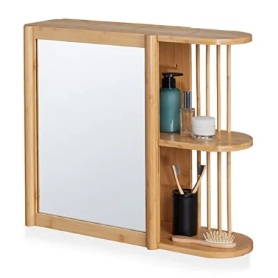 Abbildung von relaxdays Badregal Bambus Wandregal mit Spiegel