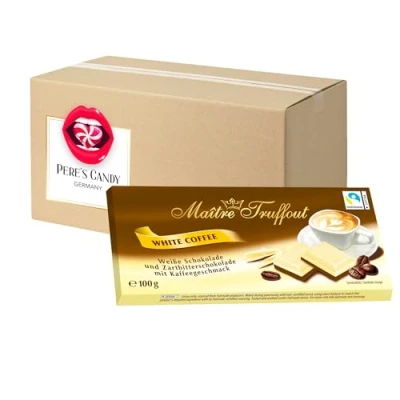 Abbildung von 5 x Maître Truffout Weiße und Zartbitterschokolade Kaffeegeschmack Tafel 100g mit Geschenk von Pere&#039;s Candy
