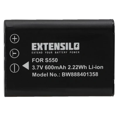 Abbildung von EXTENSILO Akku kompatibel mit Pentax Optio L50, M50, M60, S1, V20, W60, W80 Kamera (600mAh, 3,7V, Li Ion)