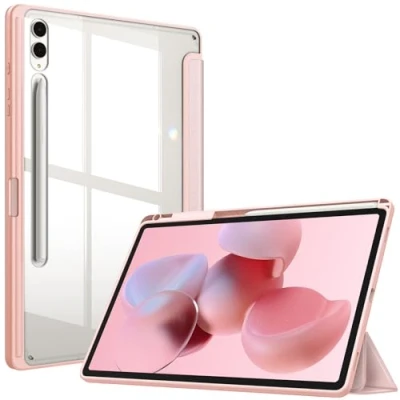 Abbildung von Fintie Hybrid Hülle für Samsung Galaxy Tab S10+ Plus/S9+ Plus 12.4 Zoll Tablet mit Stifthalter Stoßfeste Schutzhülle transparenter Hartschale auf der Rückseite, Roségold