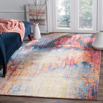 Abbildung von SAFAVIEH Traditionell Teppich für Wohnzimmer, Esszimmer, Schlafzimmer Bristol Collection, Kurzer Flor, Blau und Rost, 122 X 183 cm
