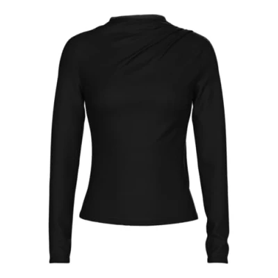 Abbildung von Pieces Pcmadison Draped Langarmshirt, Damen, Größe: Medium, Black