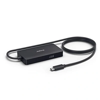 Abbildung von Jabra PanaCast USB Hub für den Anschluss über C. Mehrere Kabelausgänge ermöglichen all Ihrer Geräte einen einzigen C