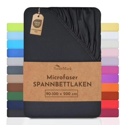 Abbildung von SPANNBETTLAKEN Microfaser Spannbettlaken, NatureMark, Polyester, Gummizug: rundum, Mikrofaser zum Sparpreis! viele Größen und Farben Markenware (90x200 100x200 cm, Schwarz)