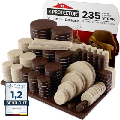 Abbildung von X Protector Filzgleiter 235 Stück Prämie Möbelgleiter Braun &amp; Beige Dicker Filz Selbstklebend Bodenschoner für Stühle Große Menge an Schützen Sie Ihre Holzfußböden