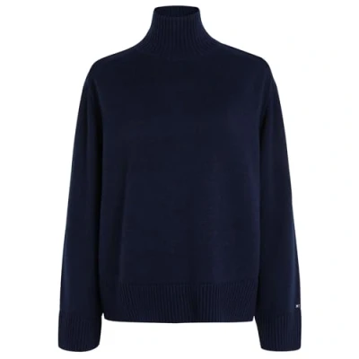 Abbildung von Tommy Hilfiger Damen Pullover Wool Blend Mock Neck Strickpullover, Blau (Desert Sky), XL