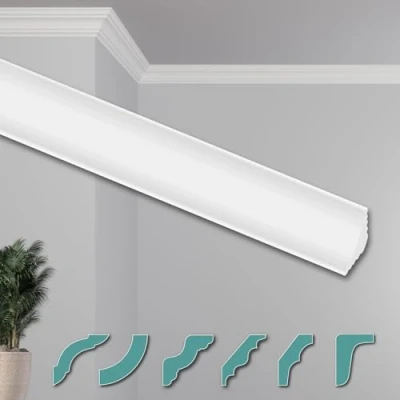 Abbildung von Hexim Deckenleiste ZG1, 40 Meter / 20 Leisten, Deckenleisten modern XPS Styropor weiß, 2 Stuckleisten Sytroporleisten Zierleisten Stuck Eckleisten