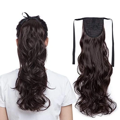 Abbildung von SEGO Ponytail Clip in Pferdeschwanz Extension Haarteil Haarverlängerung Zopf Hair Piece gewellt Wavy wie Echthaar Dunkelbraun 18&quot;(45cm) 90g