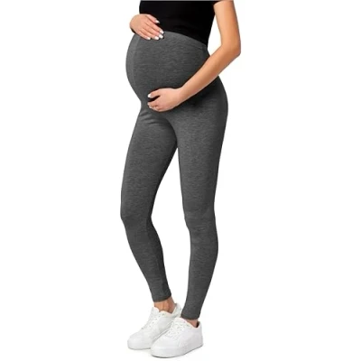 Abbildung von Be Mammy Lange Umstandsleggings aus Baumwolle Leggings für Schwangere Umstands Schwangerschafts Unterhosen mit Hoher Bund Weich und Elastisch BE20 230 (Dunkel Melange, 3XL)
