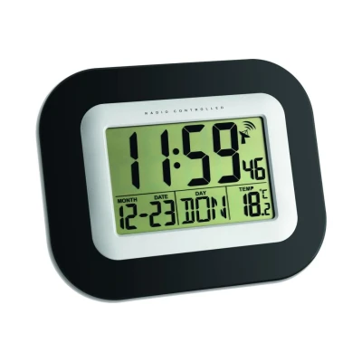 Abbildung von TFA Dostmann Digitale Funkuhr, 60.4503, Wanduhr, mit Innentemperatur und Wochentag/Datum, schwarz, L 225 x B 31 (72) H 180 mm