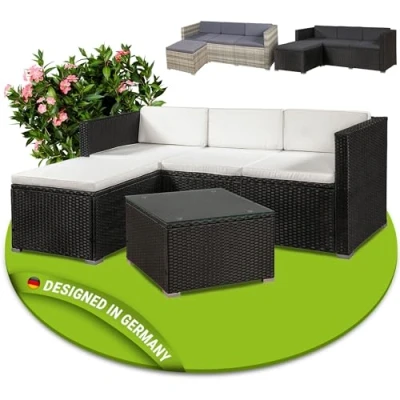 Abbildung von Juskys Gartenlounge Set Punta Cana, (Set, Sitzgruppe), Polyrattan Sitzgarnitur mit 1 Tisch, Sofa und Hocker