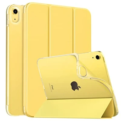 Abbildung von MoKo Hülle für iPad 10. Generation 2022, 10,9 Zoll TPU Transluzent Matt Rückseite Cover mit Auto Schlaf/Aufwach, Tablet Hüllen Schutzhülle Ständer, Hellgelb