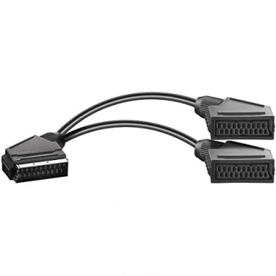 Abbildung von BestPlug 20cm Y Audio Video Kabel Adapter Verteiler Splitter Weiche, 1 Scart Stecker männlich auf 2 Buchse Kupplung weiblich, Schwarz