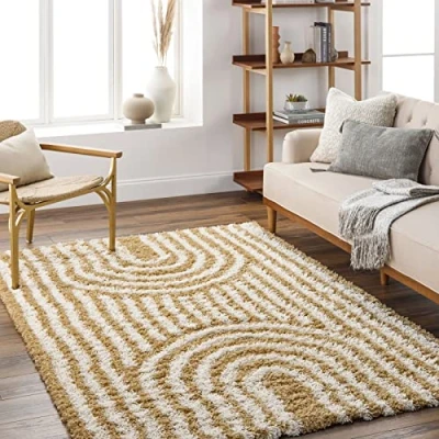 Abbildung von Surya Hochflor Teppich &quot;Modern 2316&quot;, rechteckig, Flauschig, Langflor, Weich, Boho Wohnzimmerteppich, Braun
