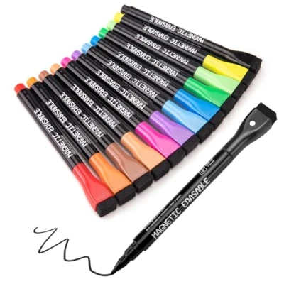 Abbildung von JEFURE Whiteboard Marker 12 Stück, Farbe Stifte Magnetisch, Bunte Folienstift Abwischbar mit radierer, Abwischbare feiner Spitze für Zuhause, Schule, Büro