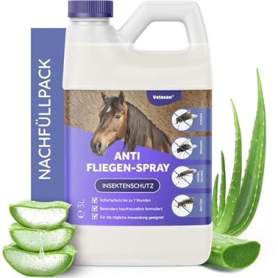 Abbildung von Vetasan Anti Fliegenspray Pferd 3L I Insektenspray Pferde gegen Fliegen, Bremsen &amp; Mücken Insektenschutz Spray für Fliegenschutz Pferdezubehör