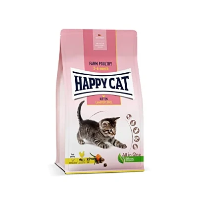 Abbildung von Happy Cat 70534 Young Kitten Land Geflügel Katzen Trockenfutter für Babys ab der 5. Lebenswoche 300 g Inhalt