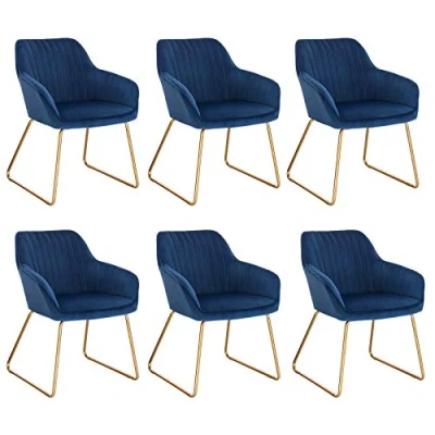 Abbildung von WOLTU Esszimmerstühle 6er Set Küchenstühle Wohnzimmerstühle Polsterstühle Sessel, Armlehnstühle mit Rückenlehne, für Esszimmer, Küche, Wohnzimmer, Samt, Gold Metallbeine, Blau, BH246bl 6