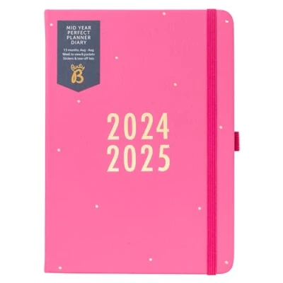 Abbildung von Busy B Mid Year Perfect Planner Terminkalender ab August 2024 bis 2025 Pink Kunstleder A5 Wochenübersicht Planer mit Stifthalter, Stickern und Listenblock