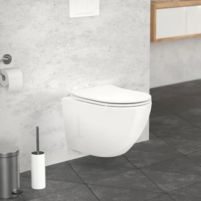 Abbildung von ECD Germany Tiefspül WC Spülrandloses Hänge Keramik mit Sitz abnehmbar Softclose, Hochwertiges Toilette Weiß Antibakterieller Oberfläche Duroplast