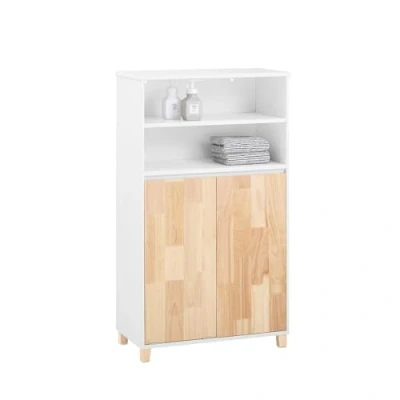 Abbildung von SoBuy Wäscheschrank BZR143 Badezimmerschrank mit Wäschesack Hochschrank Badmöbel Badregal
