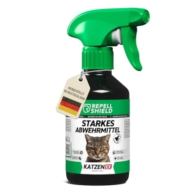 Abbildung von RepellShield® Natürliches Katzenabwehrspray 250ml Katzenschreck Spray zum Katzen vertreiben &amp; Anti Kratz Katzen, Fernhaltespray Katzenabwehr Garten Ohne Flecken Rückstände