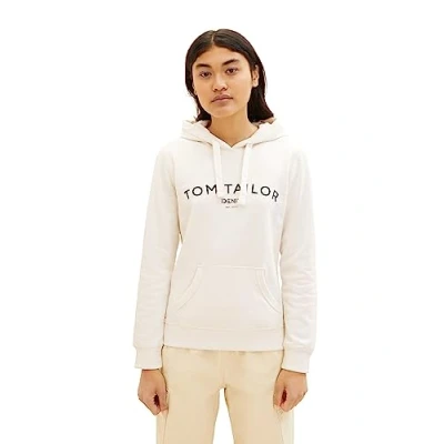 Abbildung von TOM TAILOR Denim Damen 1038374 Basic Hoodie, 10348 Gardenia White, XXL